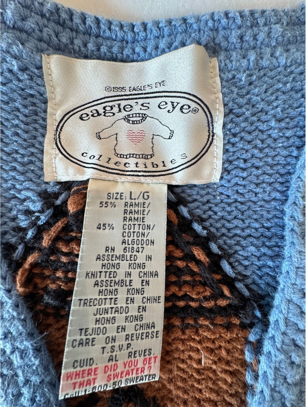 Vintage Eagle's Eye Collectibles Large Hand-Knit Vest with Dog and Park Motif - Picture 2 of 9